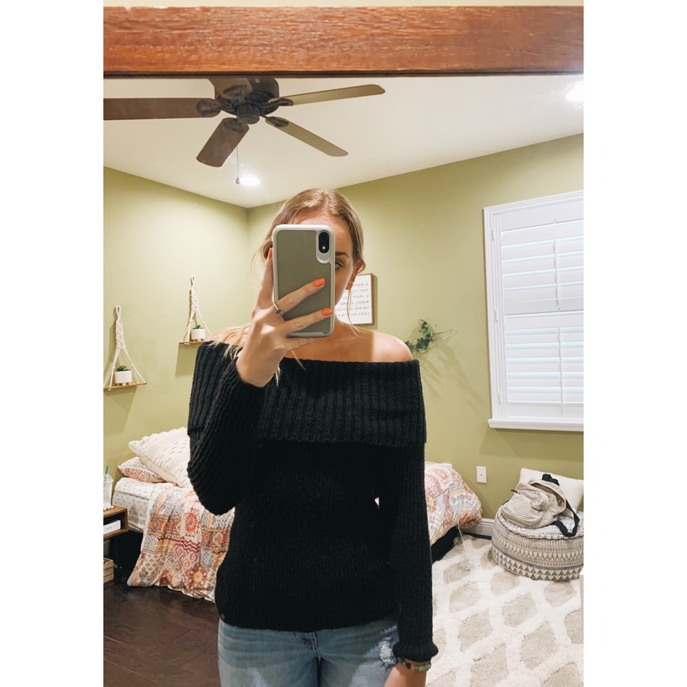 Off the shoulder black knit sweater